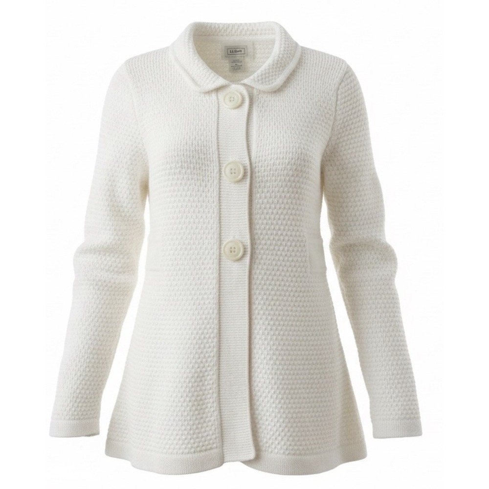 NEW L.L. Bean Angora Rabbit Hair Cream Cardigan Knit Sweater Jacket Quiet Lux